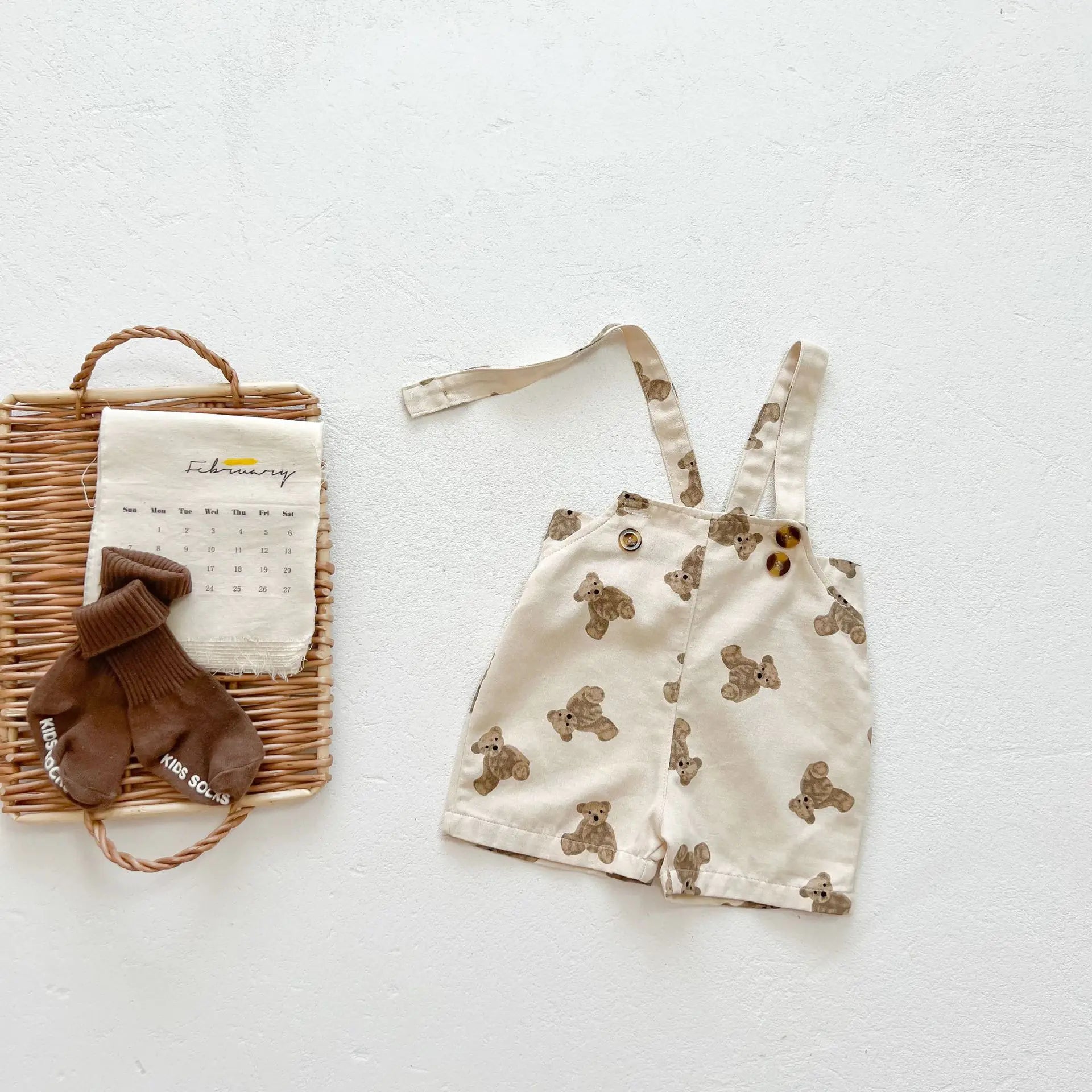 Baby Toddler Bear Print Suspender Pants