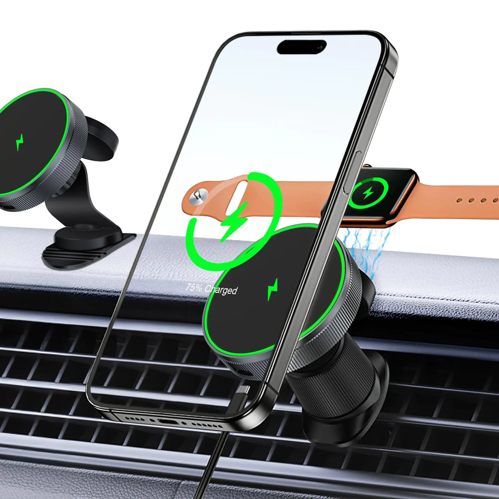 2-in-1 MagSafe Car Charger Mount for iPhone & Apple Watch – Fast Wireless Charging [MFi Certified