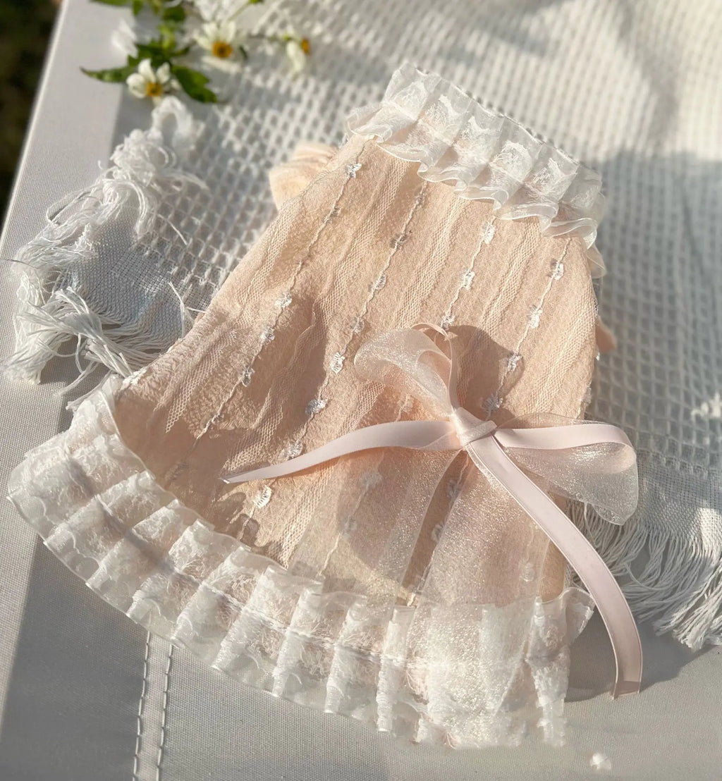 Chiffon Lace Bow Dress for Princess Pets
