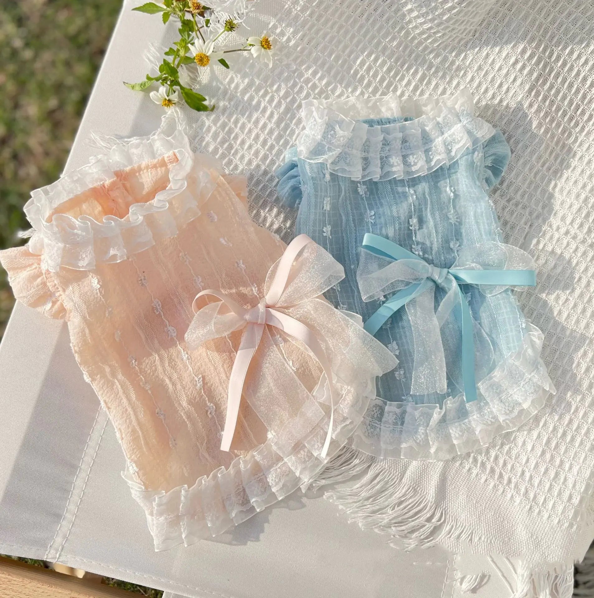 Chiffon Lace Bow Dress for Princess Pets