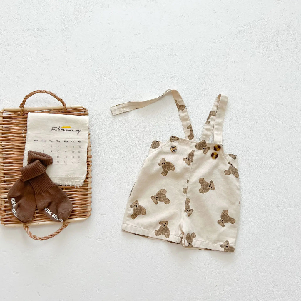 Baby Toddler Bear Print Suspender Pants